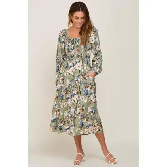 green floral maternity dress Floral Print Dress Green / L main image 0